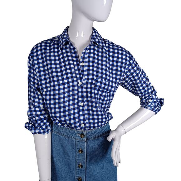 Splendid Button Down Shirt Size Small Plaid Blue and White Long Roll Tab Sleeve - Picture 1 of 10